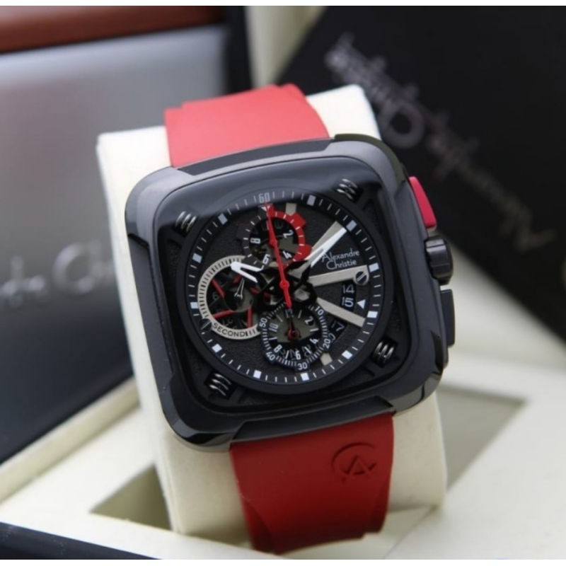 JAM TANGAN PRIA ALEXANDRE CHRISTIE AC 6577 RED BLACK ORIGINAL