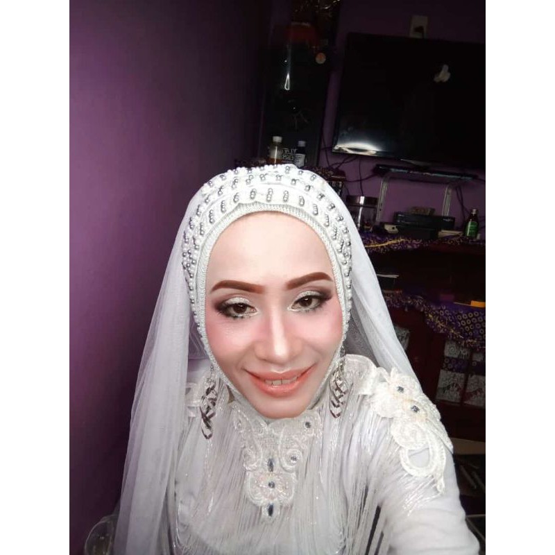 Veil Slayer pengantin tiga susun kerudung selendang jilbab pengantin payet mutiara hijab pengantin jilbab akad bride baru untuk gaun wedding pengantin fashion veile terbaru