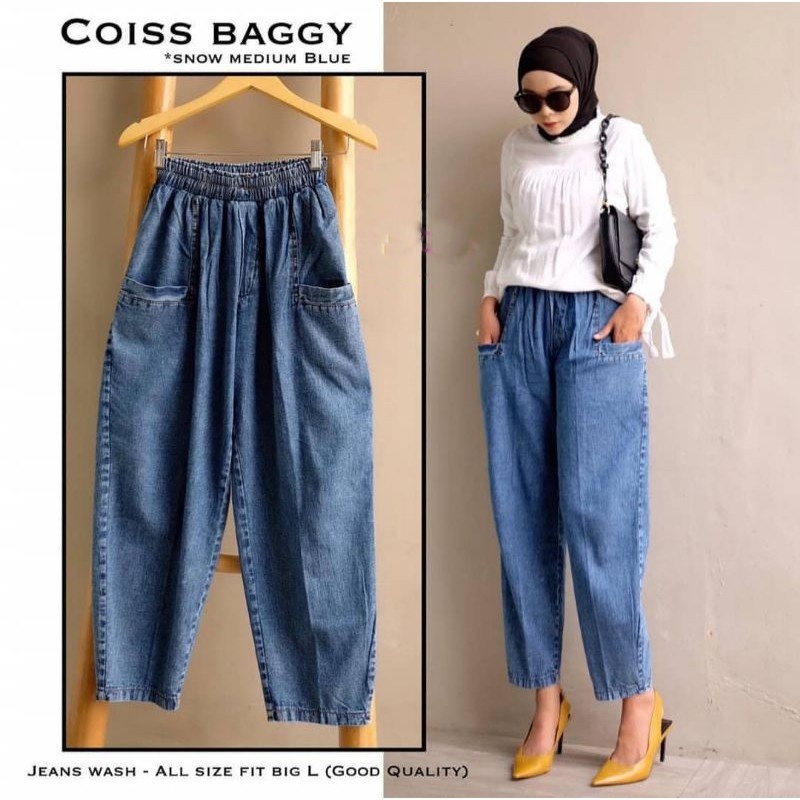 1KG MUAT 4PCS | COISS BAGGY JEANS DENIM WASH HITS OOTD SELEBGRAM FASHION GROSIR MURAH WANITA