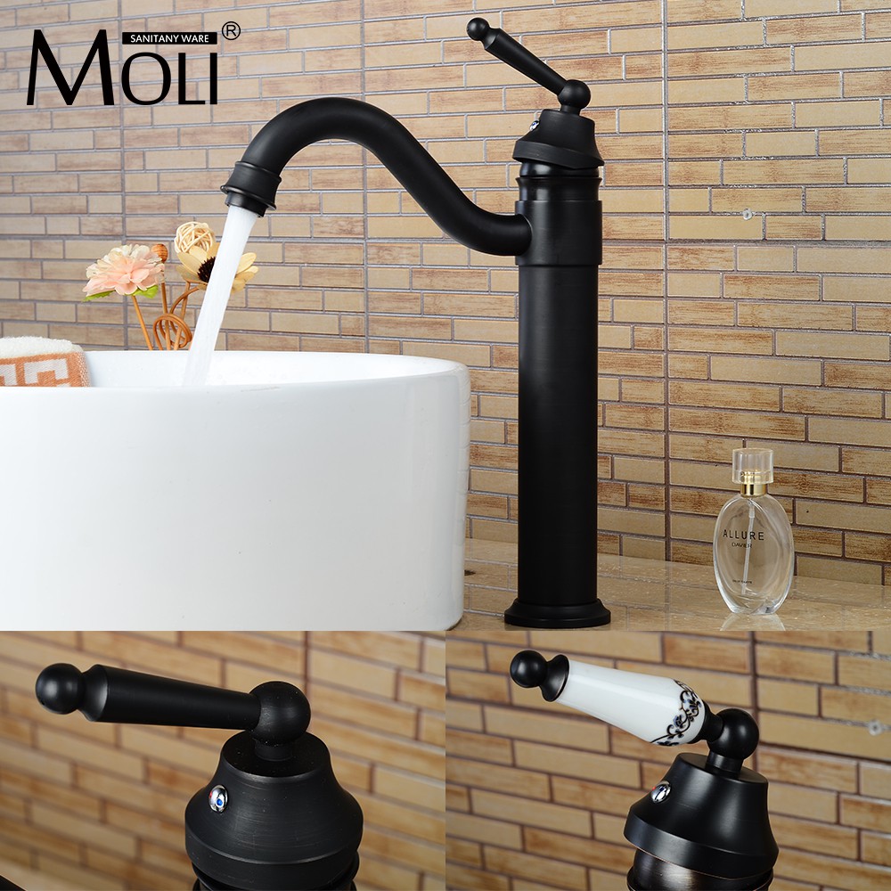 Vintage Style Bronze Black Bathroom Sink Faucets Deck Mounted Tall Vessel Basin Faucet Hot And Shopee Indonesia