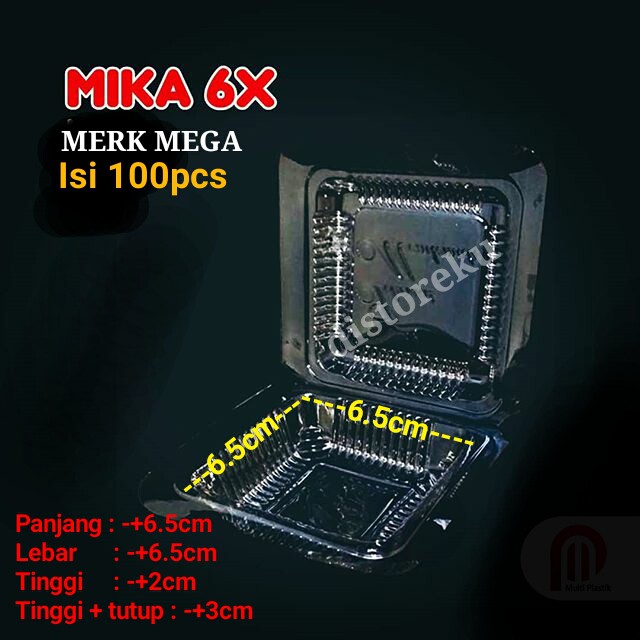 100Pcs MIKA MAKANAN BENING MIKA MEGA 6X FOOD GRADE MIKA BOX TEMPAT KUE NASI 6X