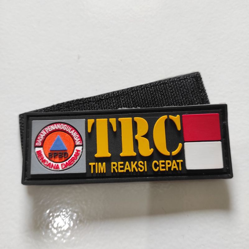 PATCH RUBBER LOGO TULISAN TRC KUNING(TEAM REAKSI CEPAT)/BPBD/TIMSAR/TEMPELAN EMBLEM KARET VELCRO