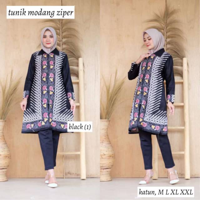 Tunik modang zipper batik modern kekinian