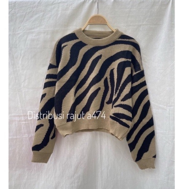 Sweater Blouse Motif Zebra model crop atasan wanita rajut premium