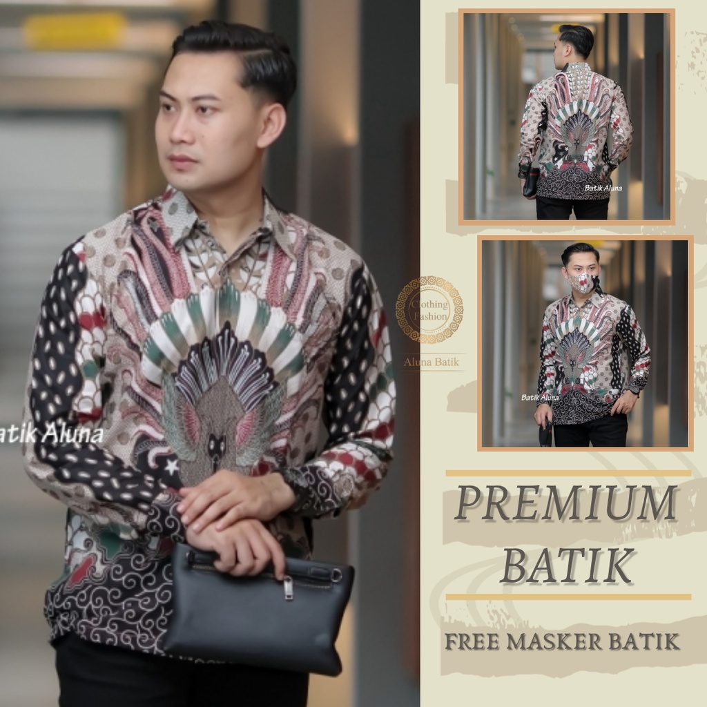 Kemeja batik lengan panjang pria slimfit solo cowok premium fre masker batik 005