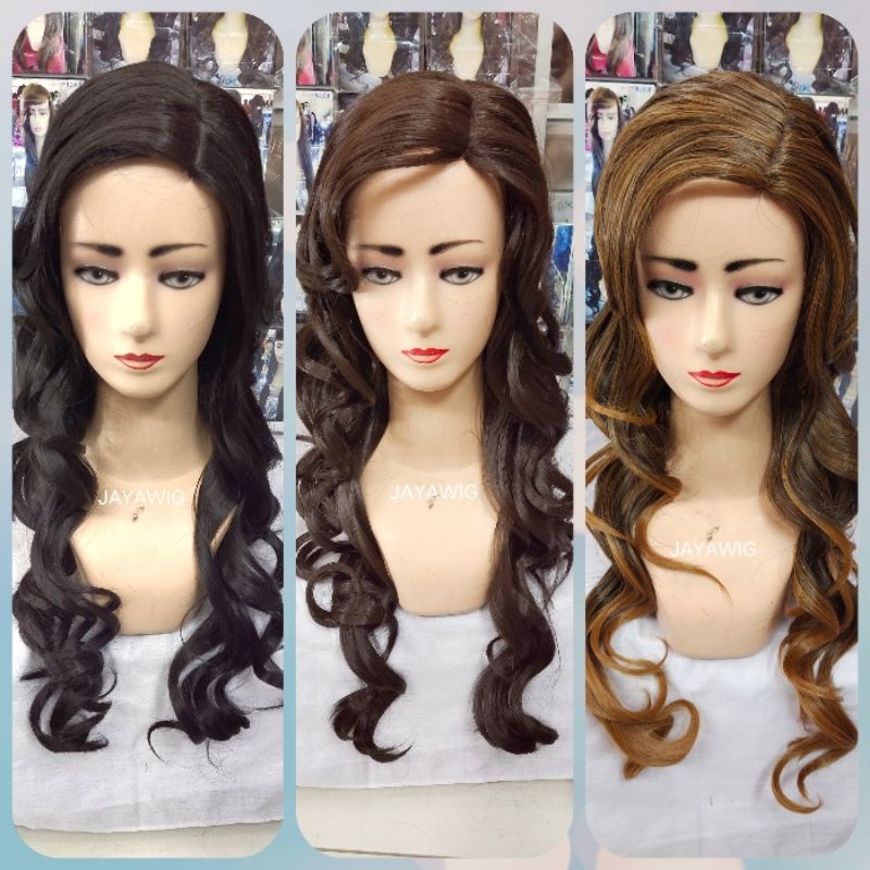 Wig Curly Panjang Tanpa Poni Rambut Palsu Model Keriting Panjang