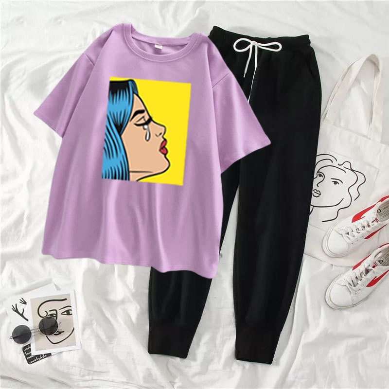 Stelan Kaos Wanita Murah + Celana - CRY GIRL