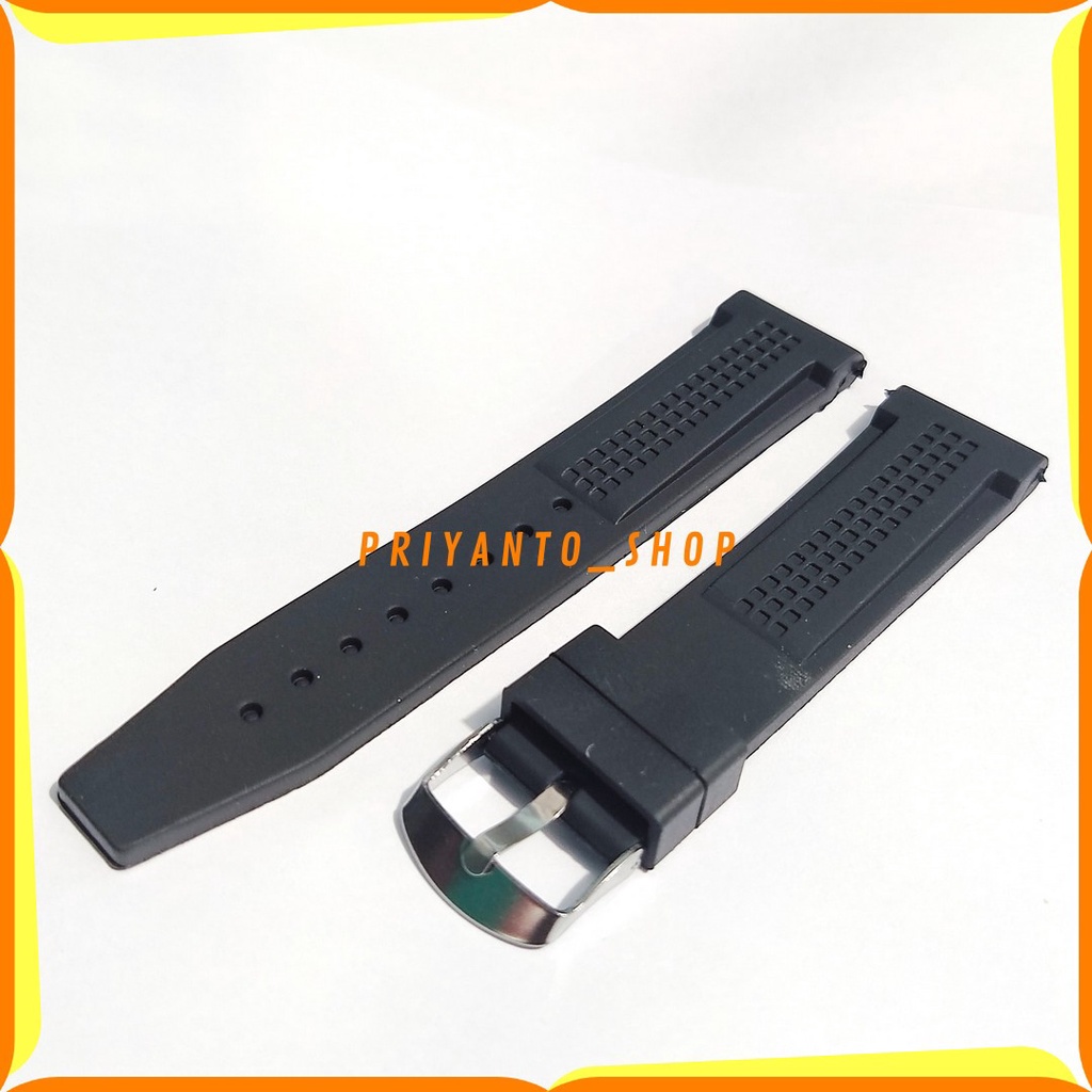 STRAP TALI JAM TANGAN KARET RUBBER PREMIUM 22MM HITAM BONUS PEN