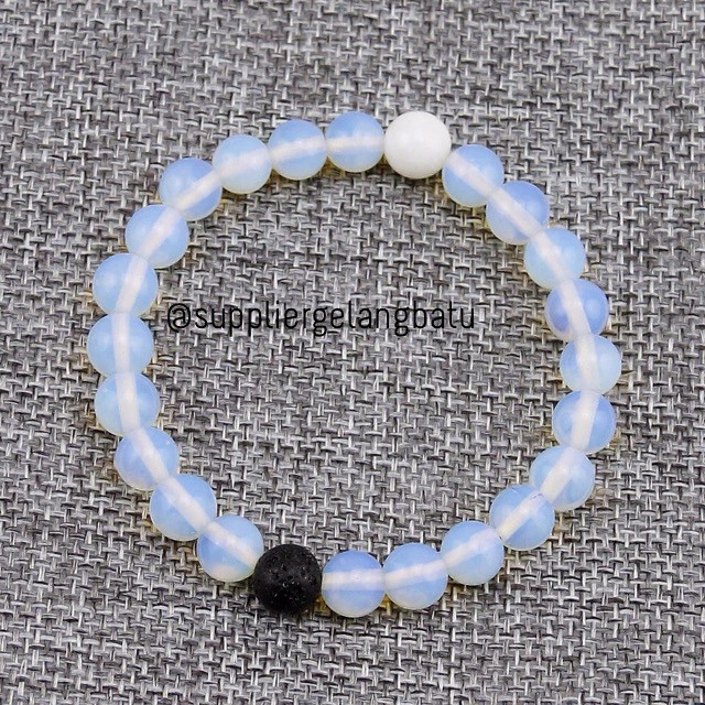 gelang batu onyx putih lava stone moonstone opalite diffuser opal