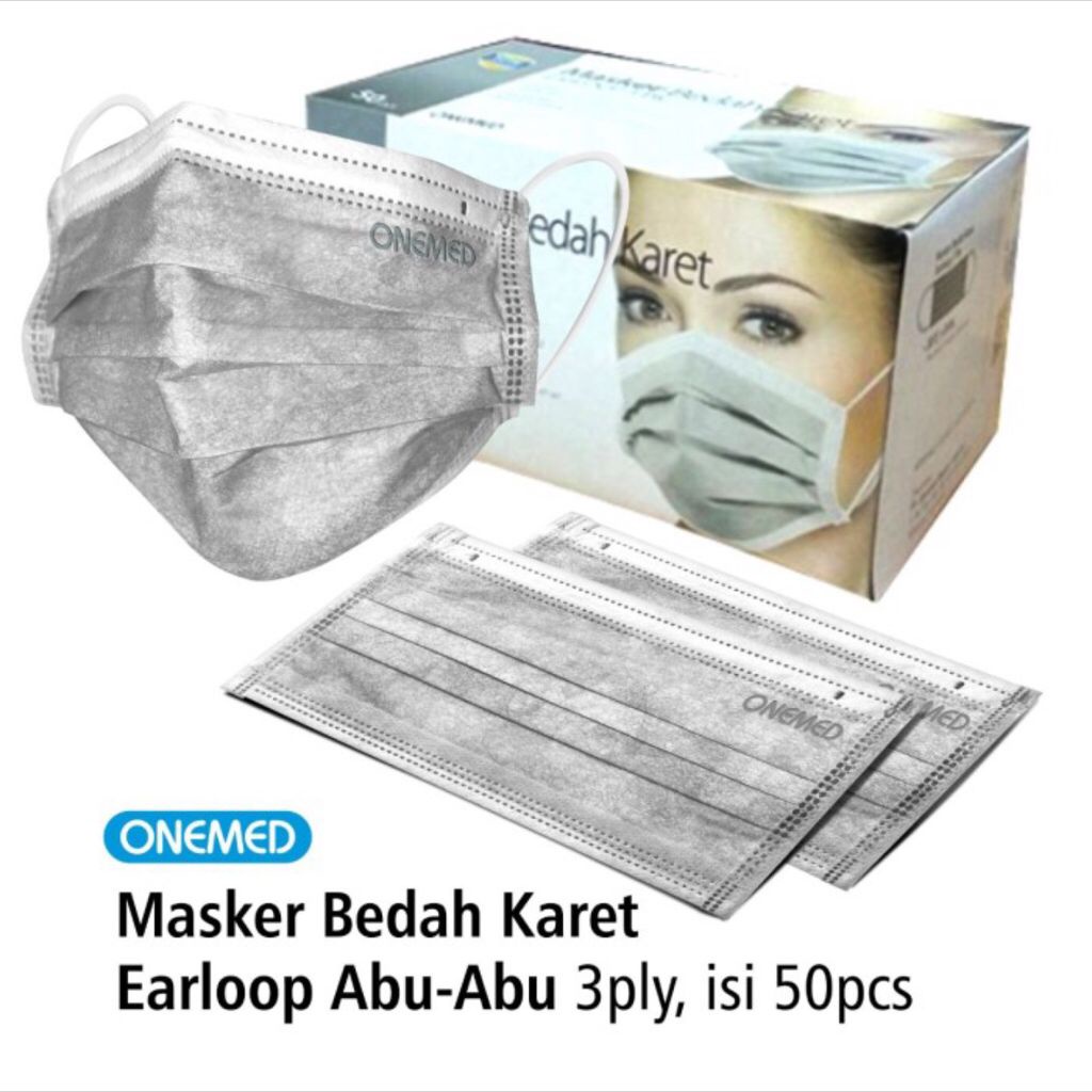 Masker Karet Earloop Medis 3 ply warna Abu-abu Onemed box isi 50 pcs