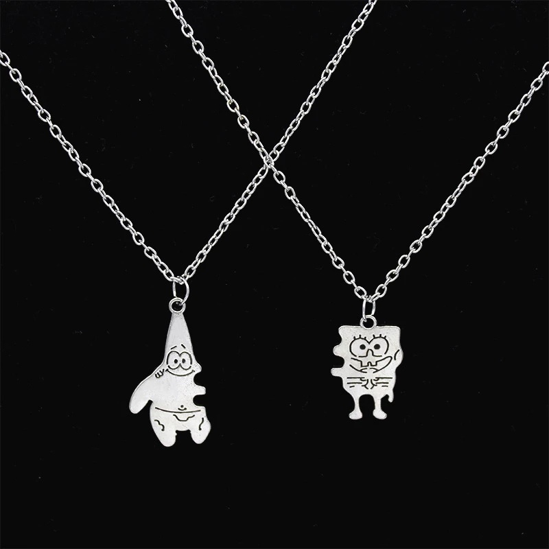 2pcs / Set Kalung Persahabatan Liontin Bahan Alloy Desain Spongebob Patrick Star Untuk Pria / Wanita