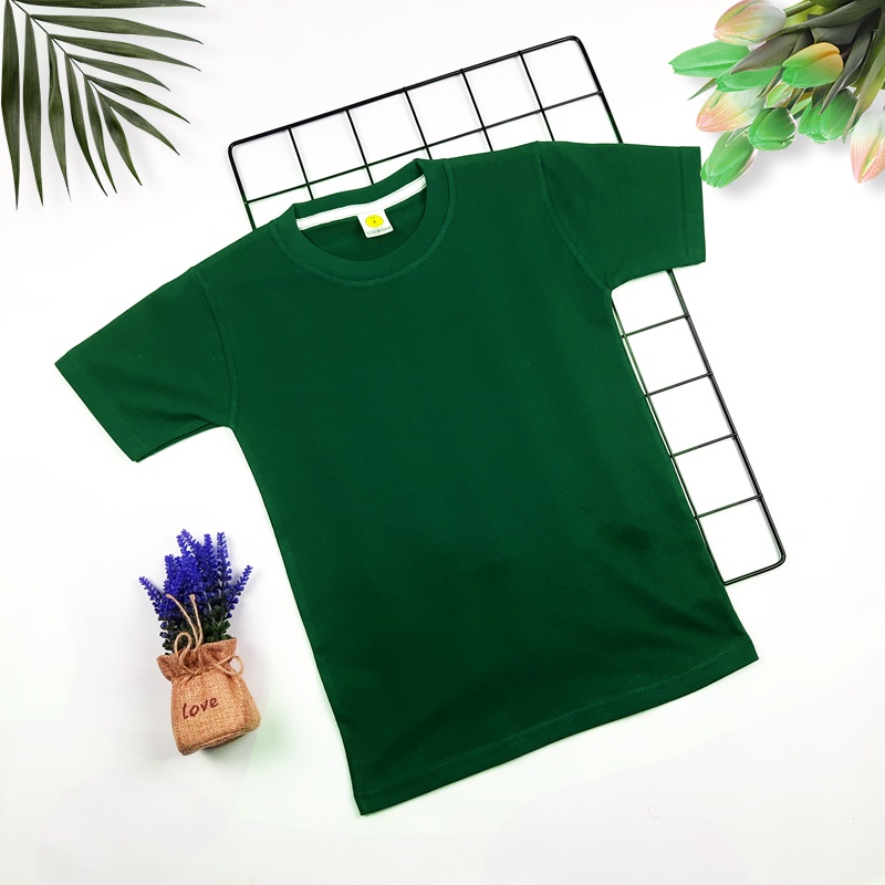 KAOS POLOS ANAK PREMIUM ECOSOFT COTTON | KAOS UNISEX BISA COWOK CEWEK | WARNA HIJAU BOTOL - PENDEK