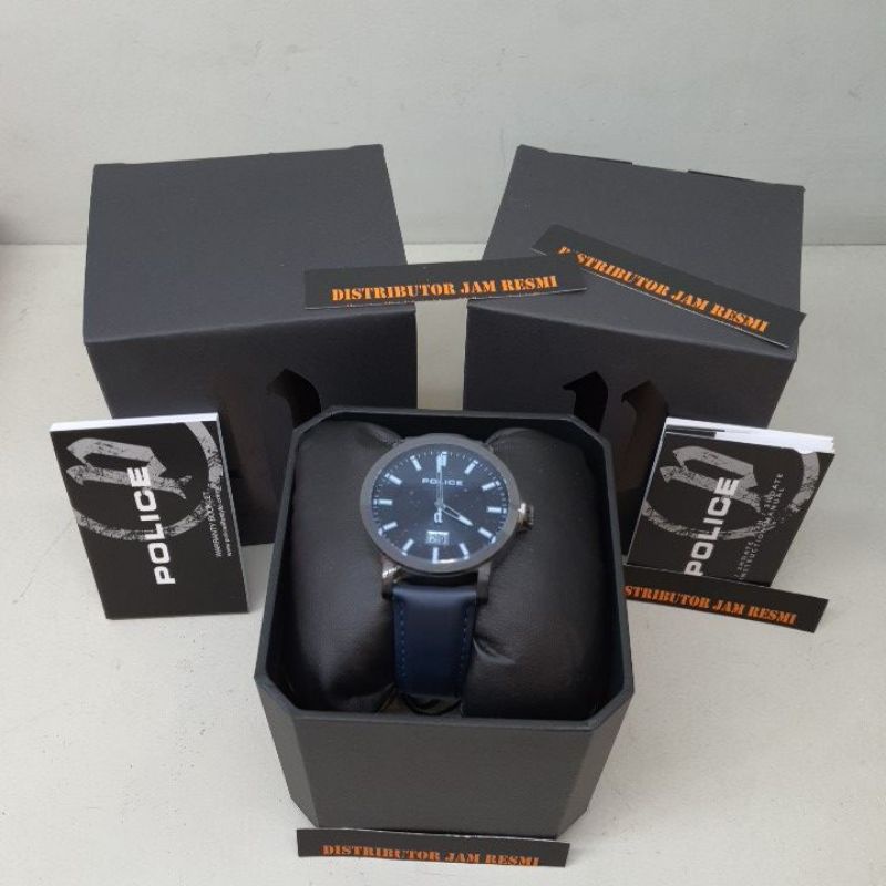 Jam Tangan Pria Police PL.15404JSB/02 Grey Navy Blue Leather Quartz