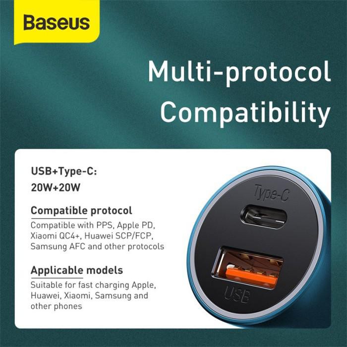 Baseus Car Charger USB Port + PD Type C - Fast Charging 40W