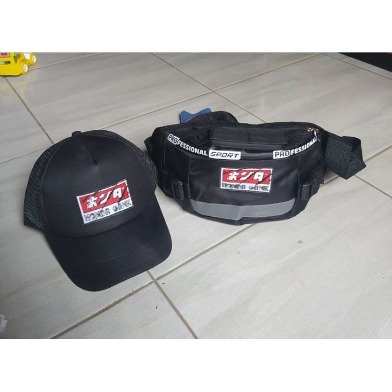 paket 2 topi dan tas honda gank