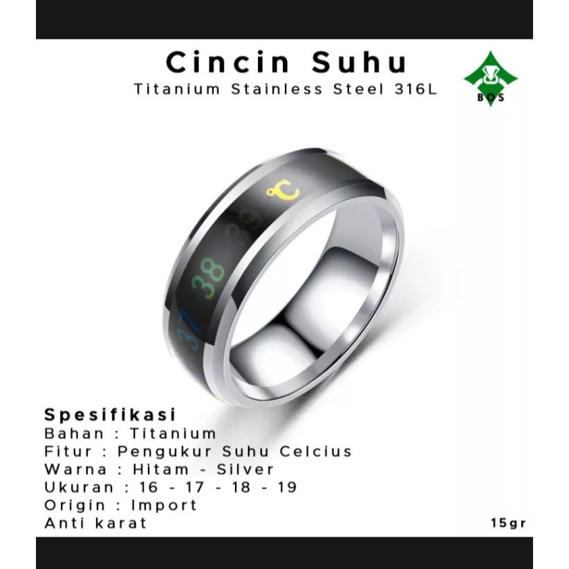 [Bayar di Tempat] Cincin Pria Wanita Titanium Thermo Pengukur Suhu