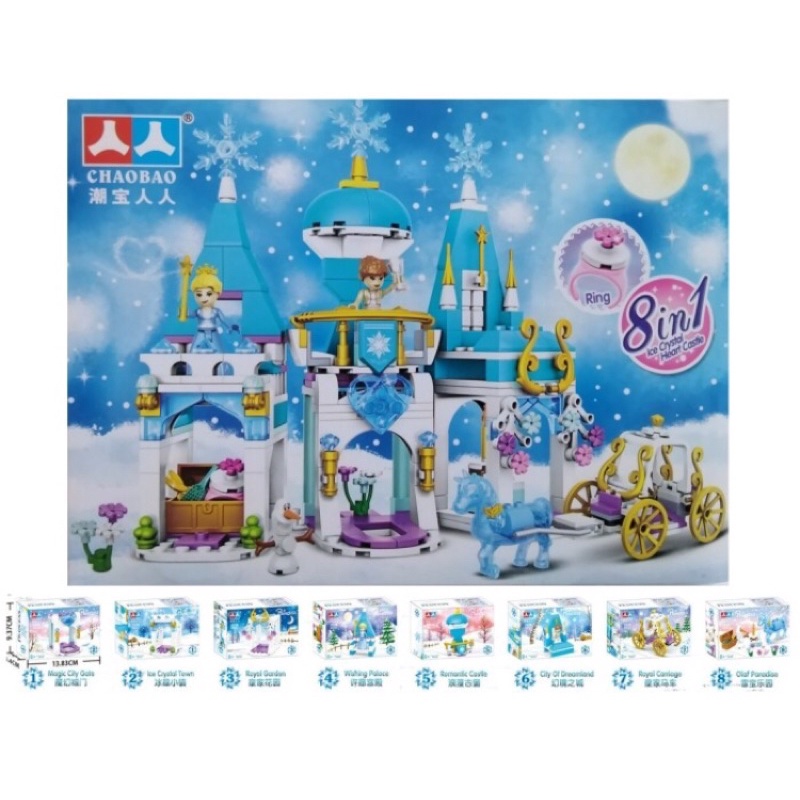 Mainan Anak Perempuan Seri Princess Frozen ICE CRYSTAL HEART Castle 8IN1 - Chaobao 7018