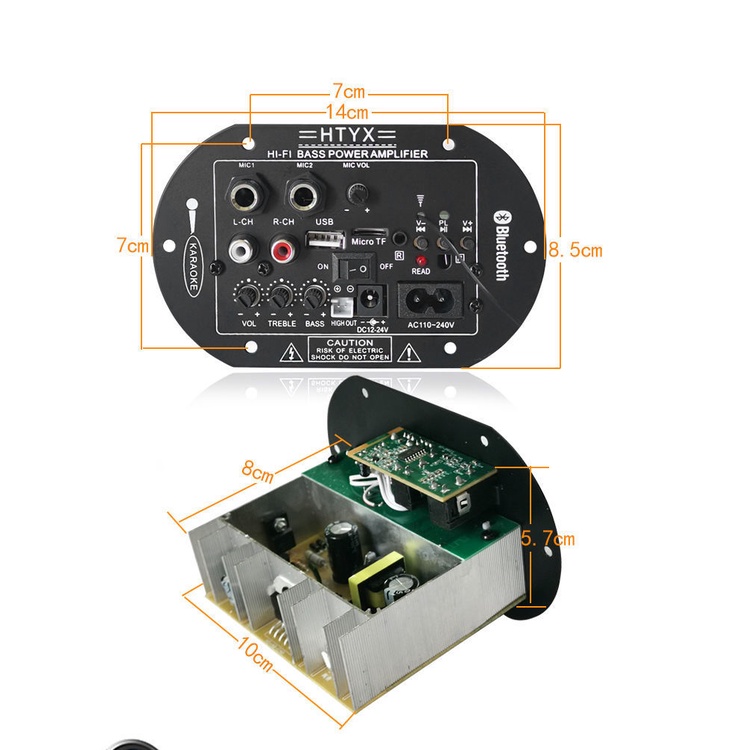 8/10 inch 12V/24V/220V Amplifier Board Audio Bluetooth USB FM Radio TF Player Subwoofer 35W Taffstudio Amplifier