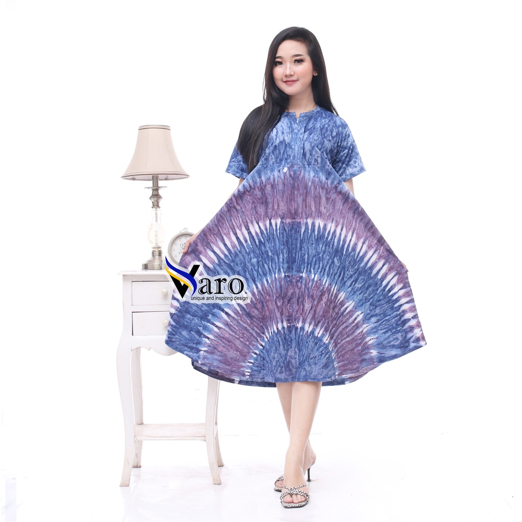 [GROSIR] Daster Kaos Payung Busui Tiedye XXL Jumbo Klok A Busui Resleting-KIpas Biru Ziper