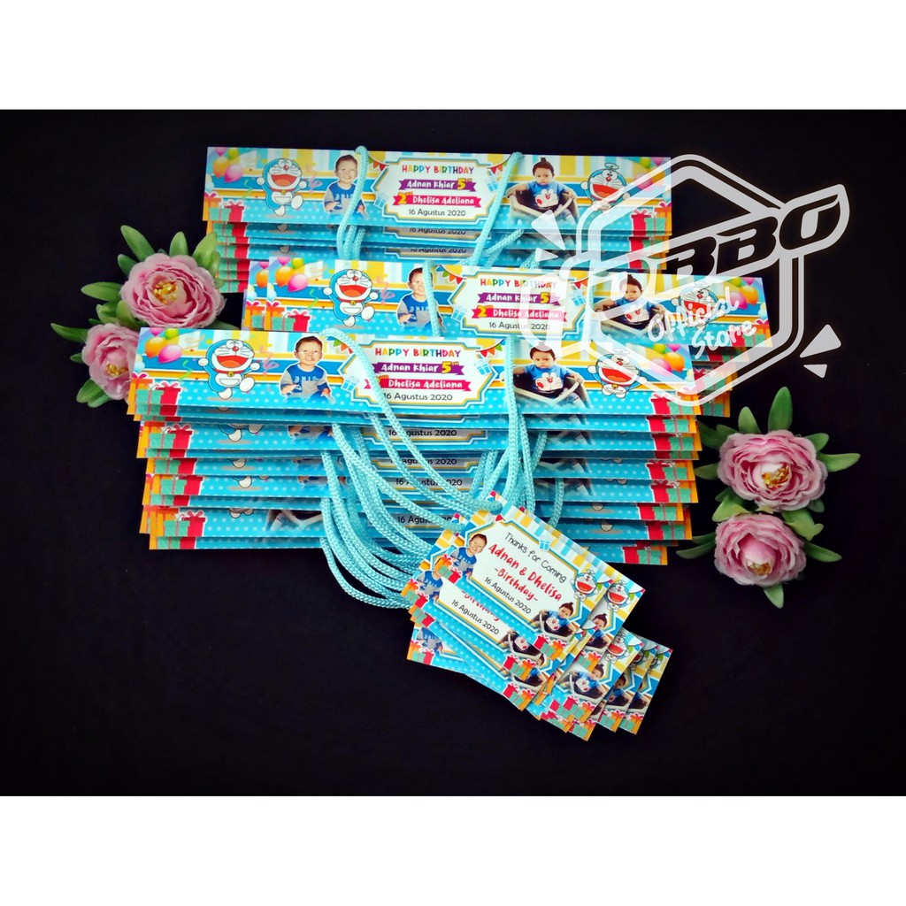 Pakai THANKS CARD - Label Tas label Jajan Ultah Murah - Tas Plastik Ulang Tahun Custom-3