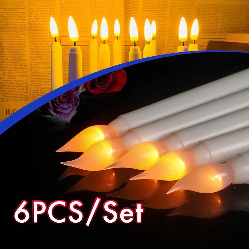 6PCS Lilin LED Lampu Elektrik Putih Led Panjang Lilin Baterai Panjang Dekorasi Rumah Lampu Elektrik