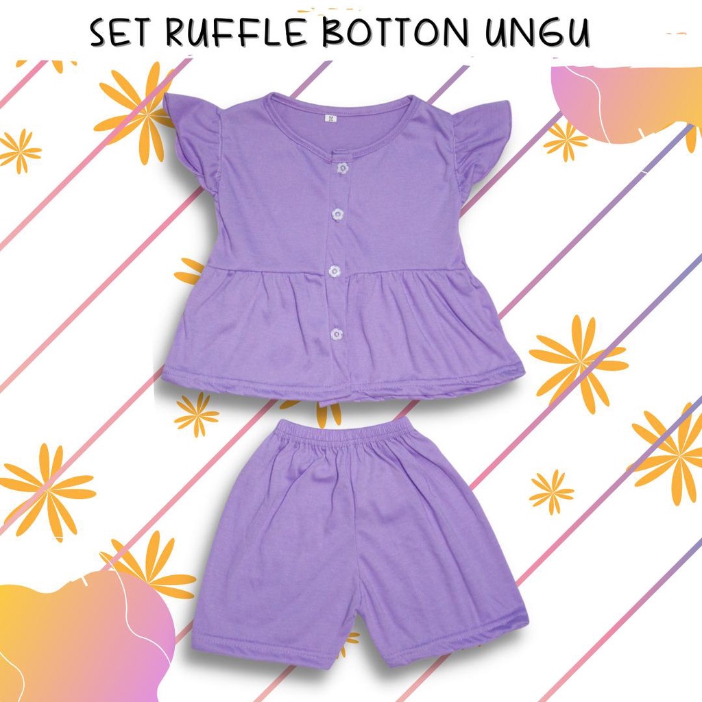 BabynKids - Setelan Anak Perempuan / Setelan Anak Ruffle Set / Set Salur Ruffle Anak / Setelan Anak Harian / Setelan Ruffle Kancing