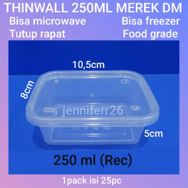 Thinwall food container 250ml kotak/Tempat penyimpanan makanan/Cup salad/Cup puding/ Dessert box