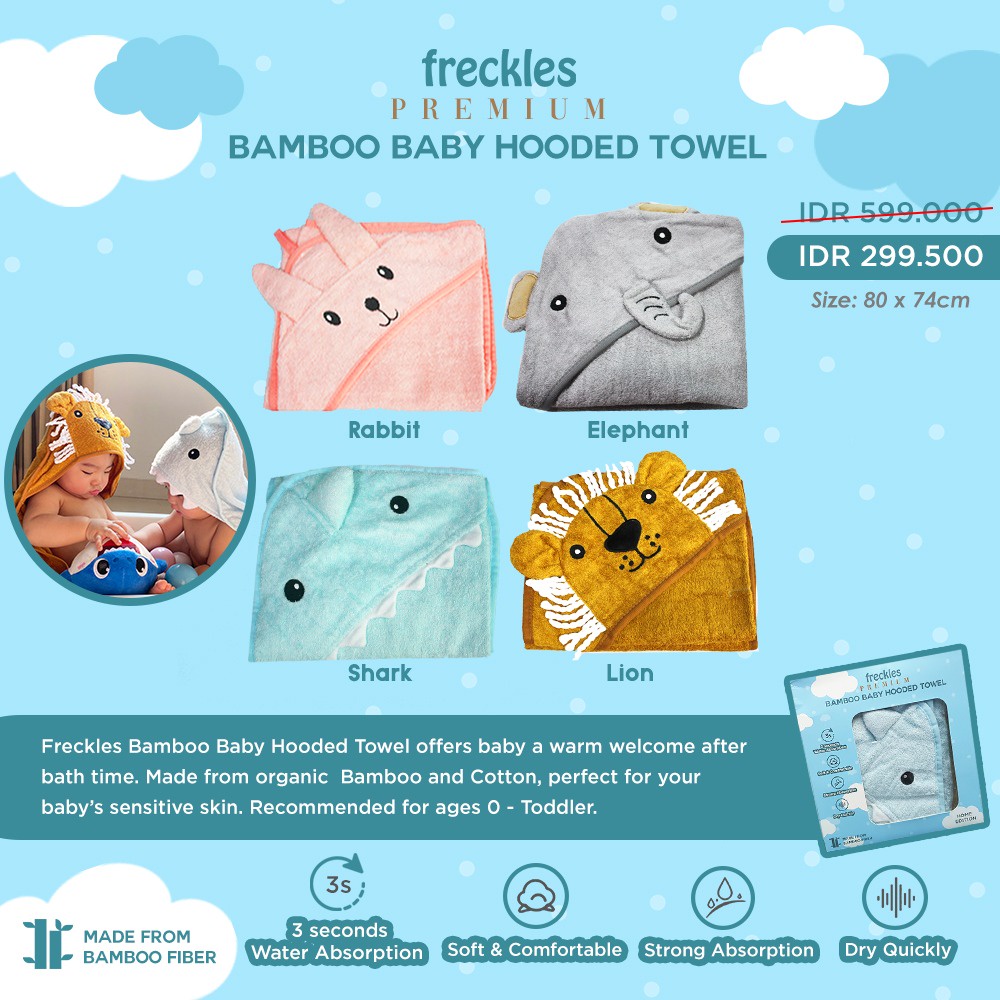 Freckles Hooded Towel - Handuk Mandi Anak Topi Hoodie - Lembut Mink Hangat Soft Kartun Karakter