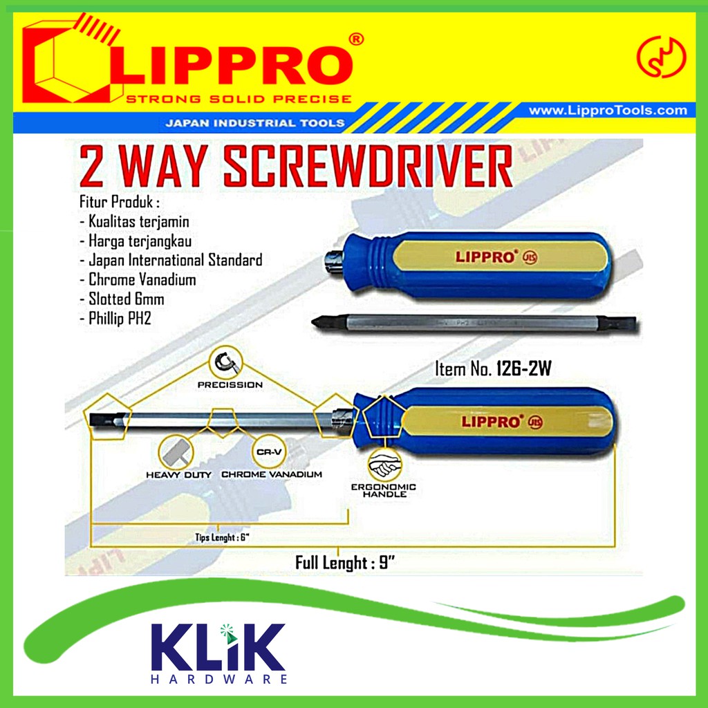 Lippro Obeng 2 Way Screwdriver - Obeng Bolak Balik Heavy Duty Plus Minus