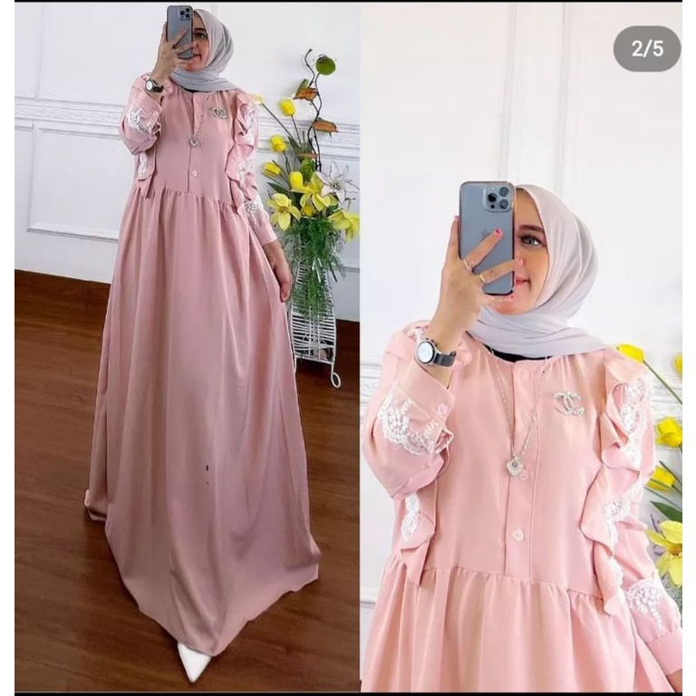 SYARMILA DRESS | GAMIS POLOS KOMBINASI RENDA