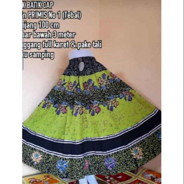 Jual rok batik tulis cap cantik panjang muslim hijab lilit payung lebar  skirt kantor bunga hijau