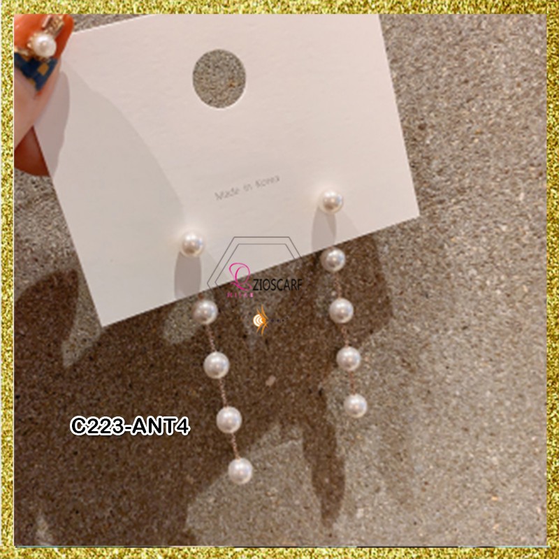 Anting wanita Korea Titanium Long Pearl  Anti Karat / Anting Tusuk  Wanita Gantung Small Pearl ant4