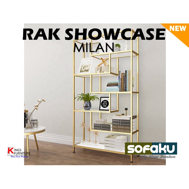 Milan Rak Showcase Etalase Rak Buku Gold - Rak Besi Gold Emas Pajangan - Rak Showcase Antik Gold Pre
