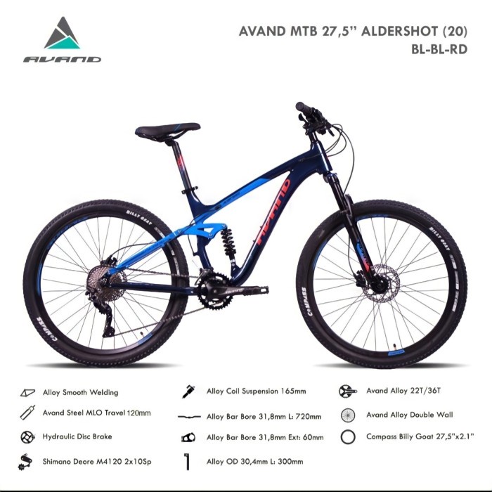 Sepeda Gunung MTB 27.5 Inch Avand Aldershot New 20Sp Full Suspensi - Blue Blue Red