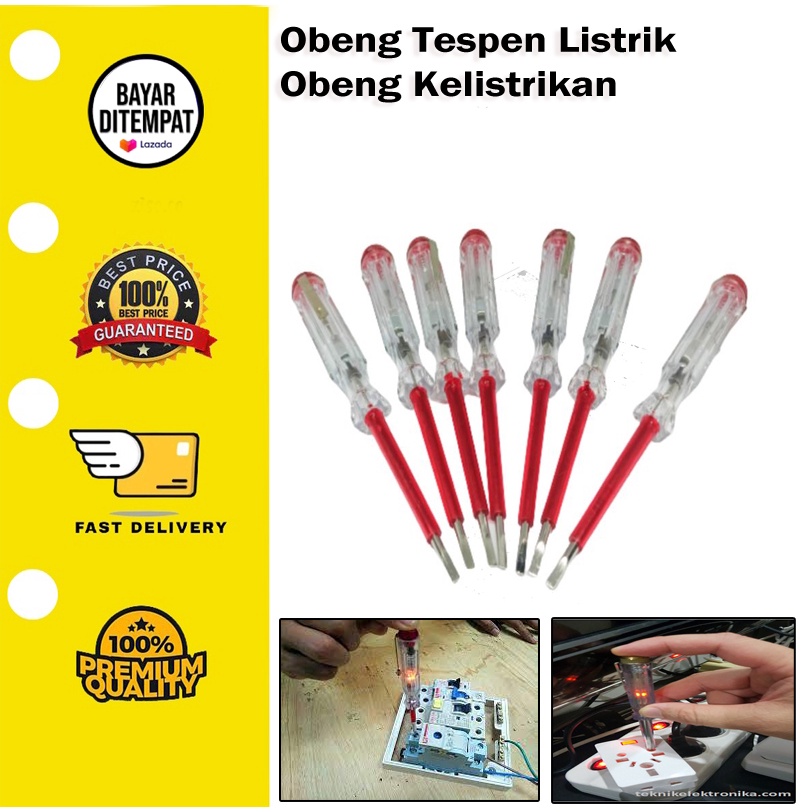 [BISA COD ] Obeng tespen test pen listrik merah lampu testpen