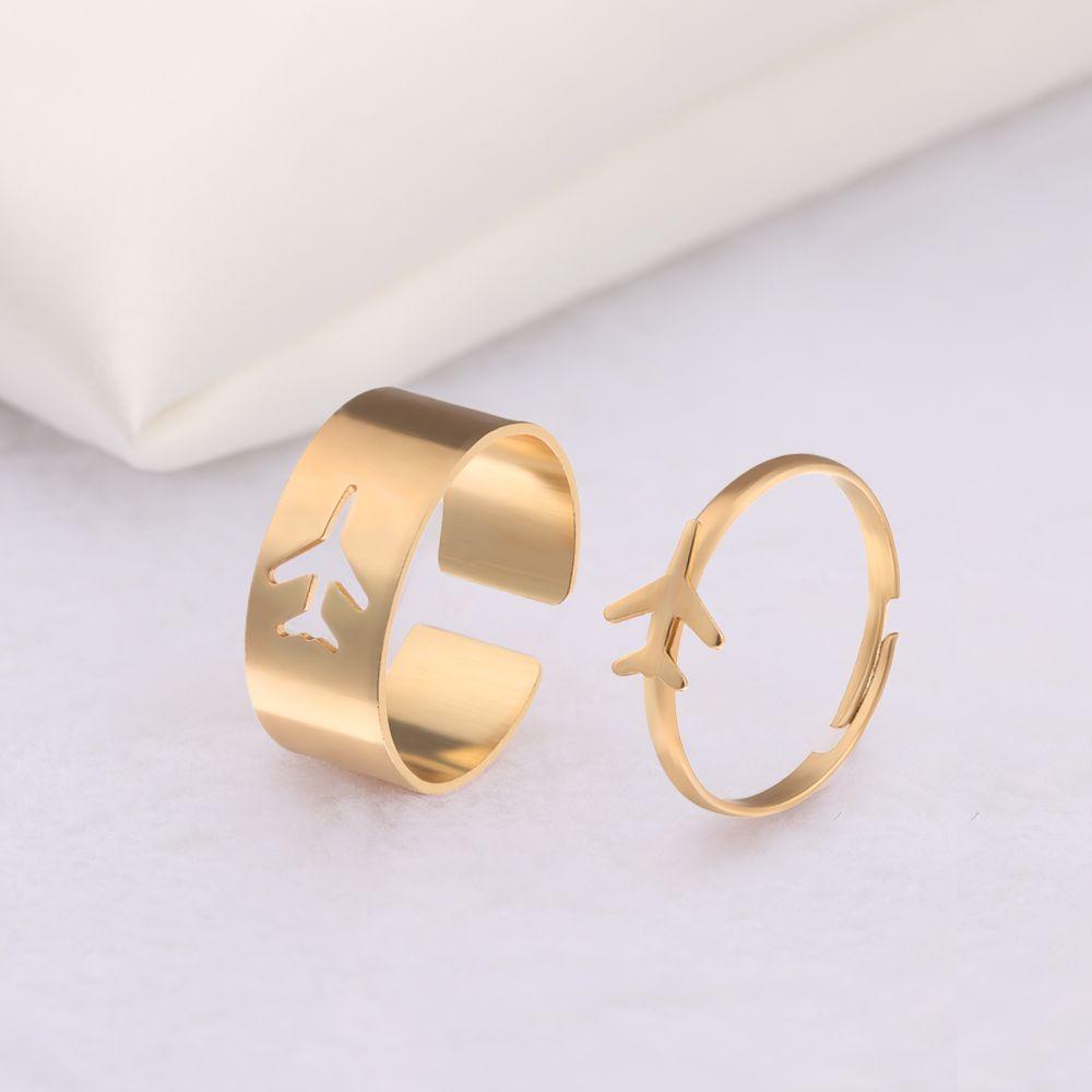 Lily 2pcs Cincin Senada Perhiasan Fashion Cincin Yang Dapat Disesuaikan Cincin Pasangan Pernyataan Terbuka Romantis