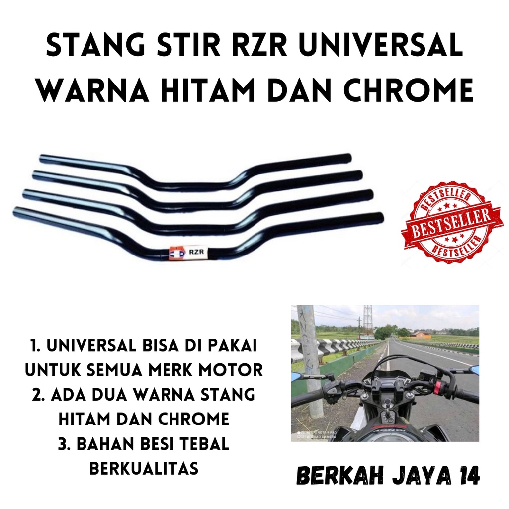 STANG STIR MOTOR RZR UNIVERSAL WARNA HITAM CHROME BAHAN BESI TEBAL HARGA MURAH BARANG BERKUALITAS PROMO DISKON TERLARIS