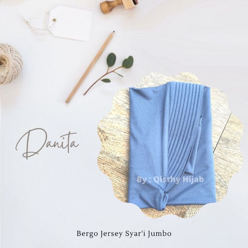 Danita Bergo Jumbo Syar'i | Hijab Instan Syar'i | Khimar Daily Instan Bergo Original | Hijab Menutup Dada | Kerudung Instan Jersey | Hijab Bergo Jersey Jumbo | Hijab jersey Khimar Murah | Khimar Jumbo  Syar'i | Jilbab Pengajian | Khimar Jumbo Premium-New Biru Denim