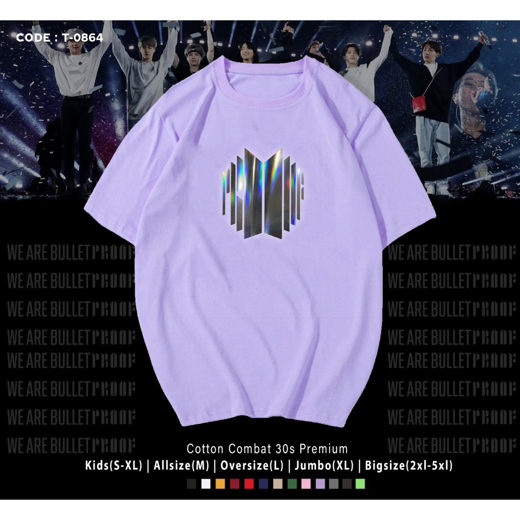 T-SHIRT PROOF HOLOGRAM LOGO B T S / KAOS K-POP / BAHAN 30S ADEM DAN LEMBUT / BANGTAN