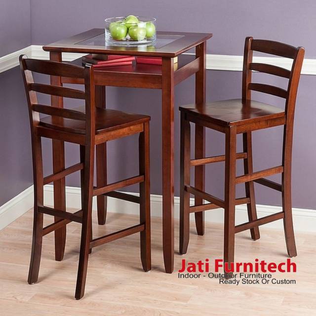 SET MEJA BAR KURSI KAYU JATI