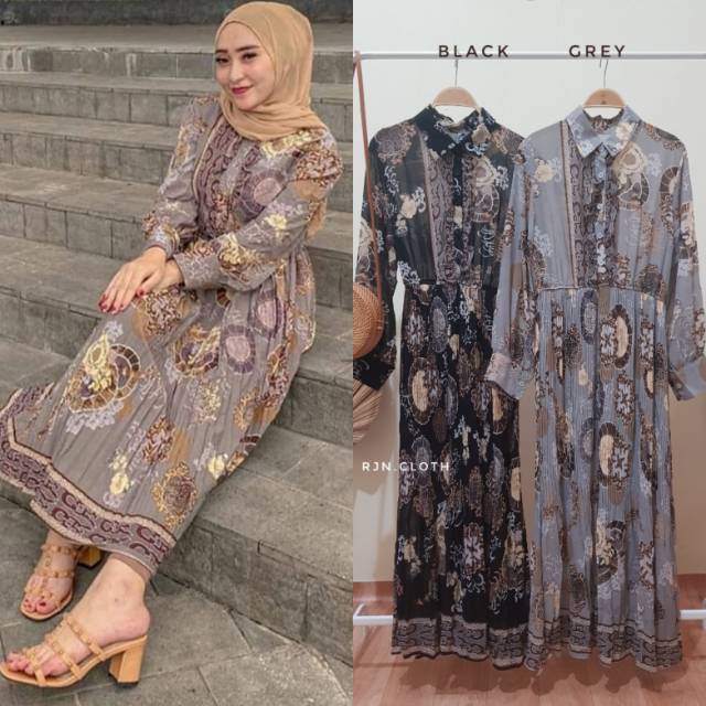 ATHENA DRESS LONG TUNIK PLISKET CERUTI IMPORT PREMIUM BKK