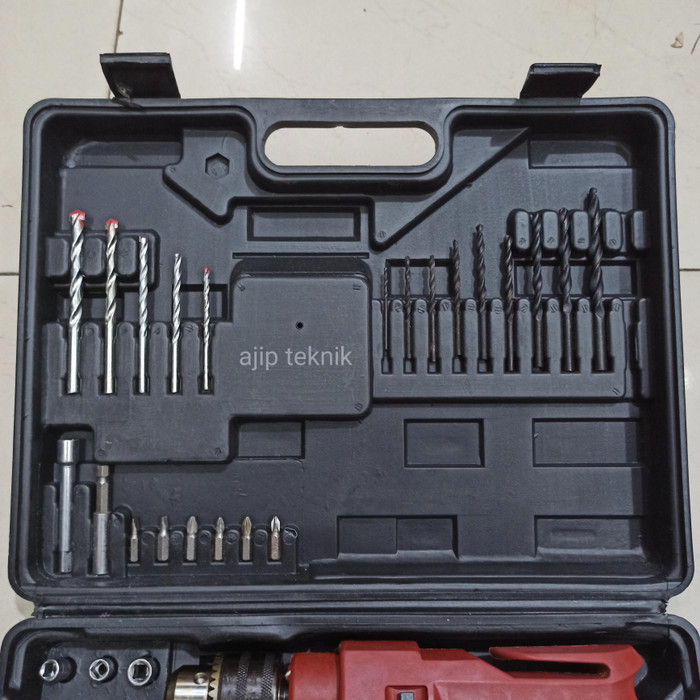 Mesin bor listrik set power 13mm impact drill box set komplit murah meriah