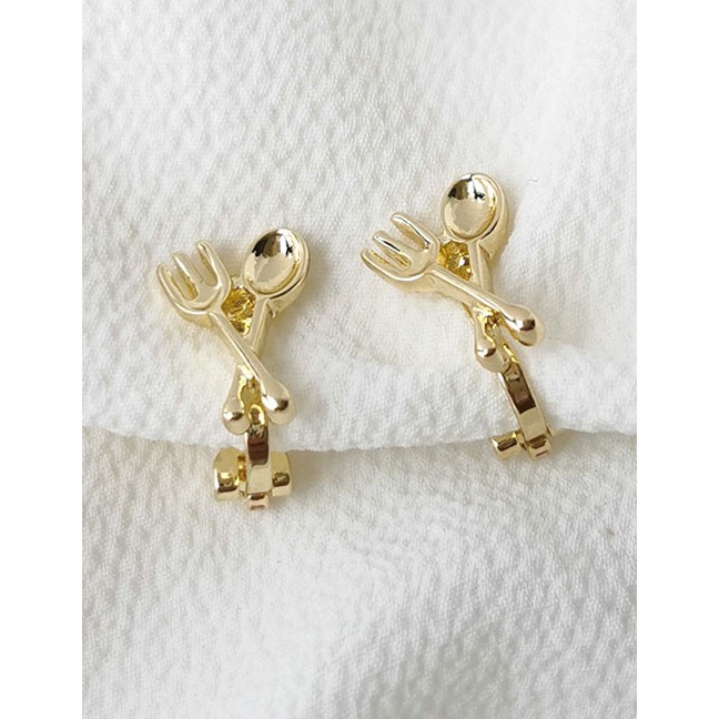 LRC Anting Jepit Fashion Gold (tableware) Glazed Cat Flower Fun No Pierced K33215