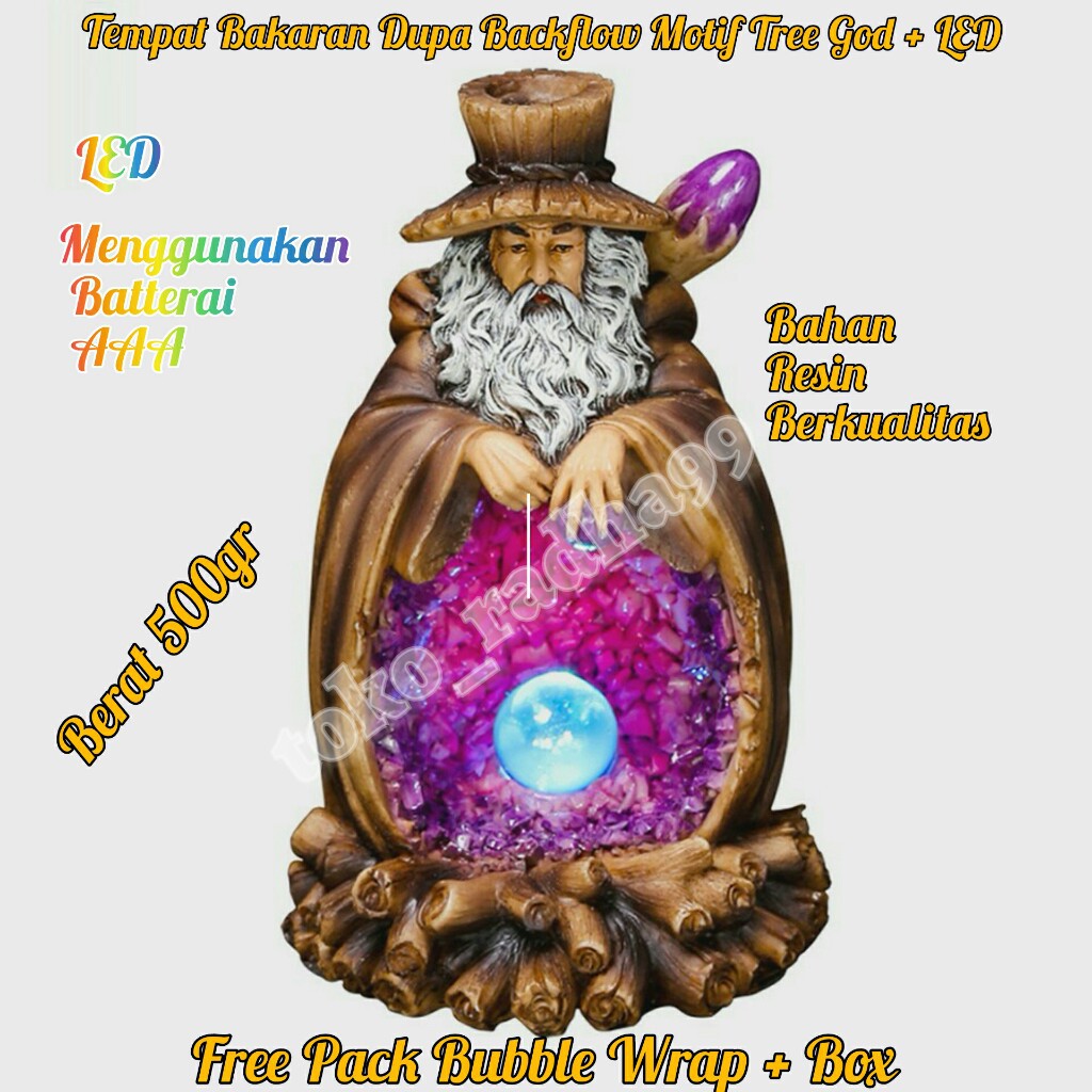 Tempat Bakaran Dupa Hio Tempat Dupa Backflow Motif Tree God + Led