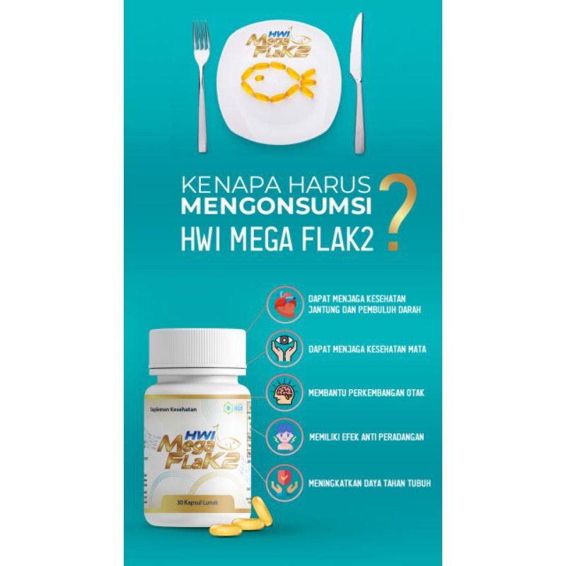 PRODUK HWI ORIGINAL SUPLEMEN MEGA FLAK 2/SUPLEMEN MINYAK IKAN DENGAN KANDUNGAN VITAMIN K2 DAN DHA