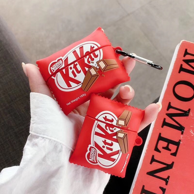 Creative Fun Cartoon Cute KitKat Red Chocolate Design Soft Silicone Earphone Case for Apple AirPods Pro for Airpods 3 for AirPods 2 1 for inpods 12 i7 i9 i10 i11 i12 Anti-fall Protection Wireless Bluetooth Headset Cover for Air Pods