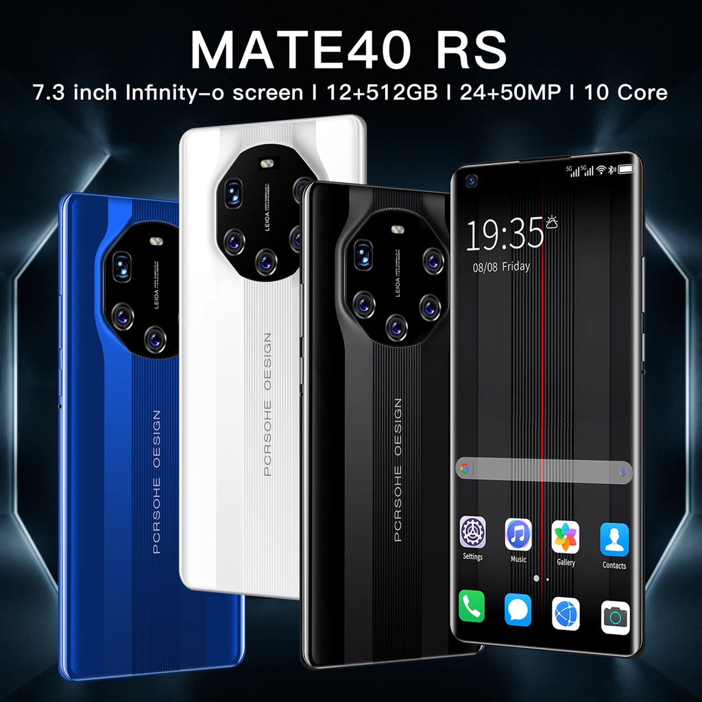 【Baru】Smartphone Asli Mate40 RS Android 12GB RAM + 512GB ROM Handphone Layar 7,3 inci Kamera HD Google Player 5G Telepon Bluetooth