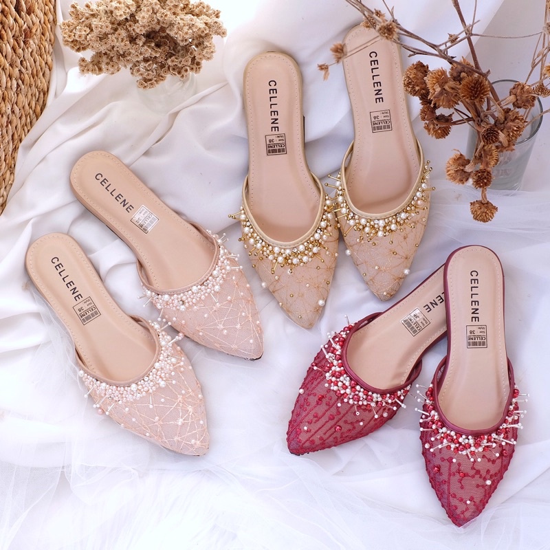 CELLENE beads bassic flat shoes / wedding shoes payet selop