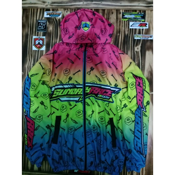 jaket parasut original sunday race motif racing allsize