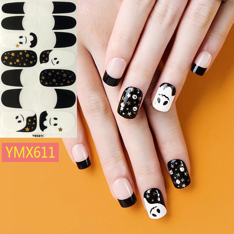 1 Lembar Stiker Kuku Motif Labu Hantu Kastil Halloween Untuk Dekorasi Manicure